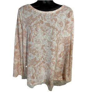Lauren Conrad Knit Floral Gold Peach Coral‎ Top Size 1XL Lace Bottom Bow Back
